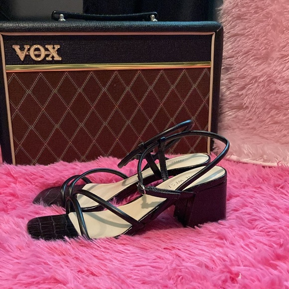 Nine West Grayce faux croc strappy chunk heel square toe shoes size 8 - Picture 4 of 12